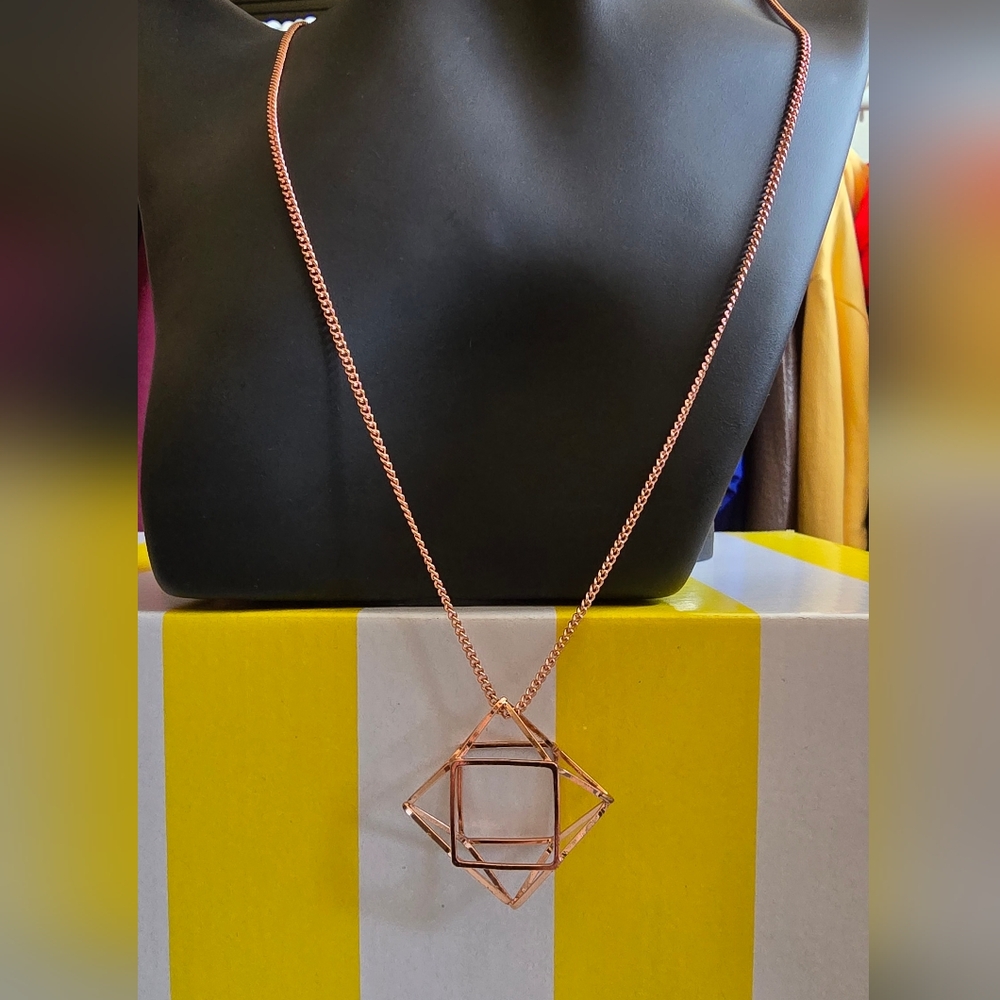 Big Metal London Rose Gold Geometric Pendant Necklace
